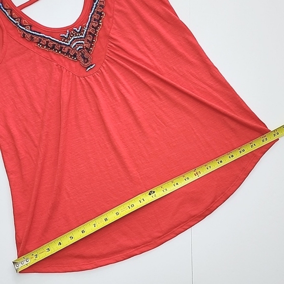 ⭐️3/ $30⭐️ Carole Rose Red  Tank Top Beaded Round Neckline Lightweight Size S - Picture 9 of 11
